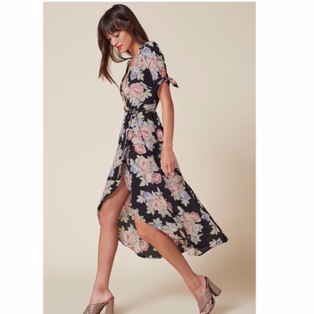 Reformation Black Floral Midi Dress